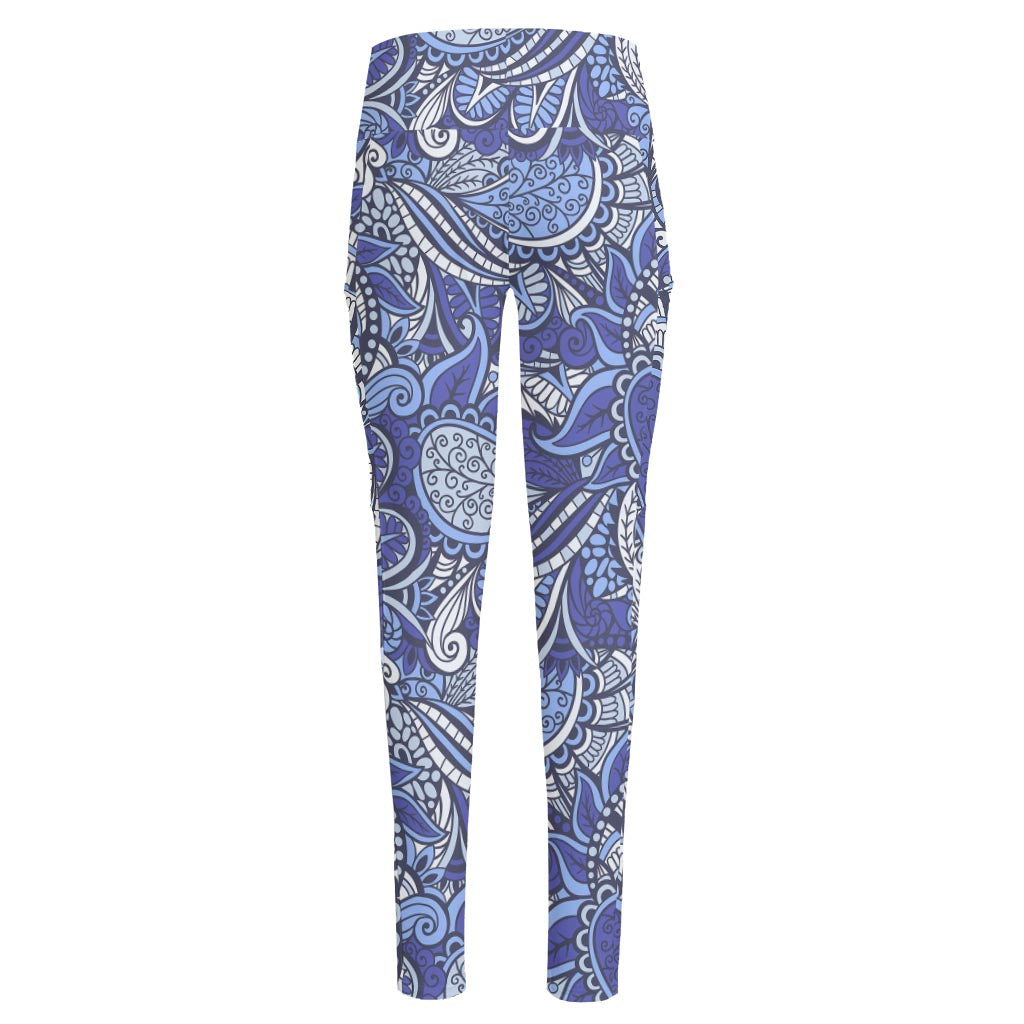 Pigeon Floral Bohemian Pattern Print High-Waisted Pocket Leggings