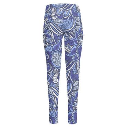 Pigeon Floral Bohemian Pattern Print High-Waisted Pocket Leggings