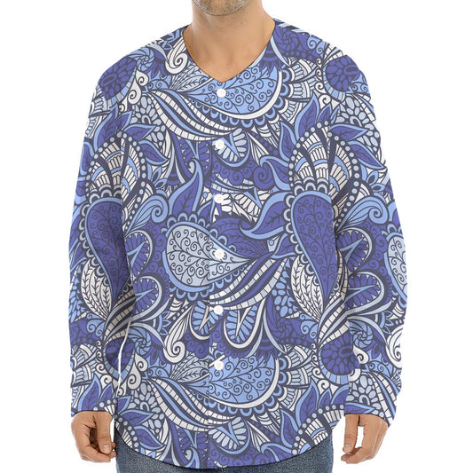 Pigeon Floral Bohemian Pattern Print Long Sleeve Baseball Jersey