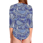 Pigeon Floral Bohemian Pattern Print Long Sleeve Swimsuit