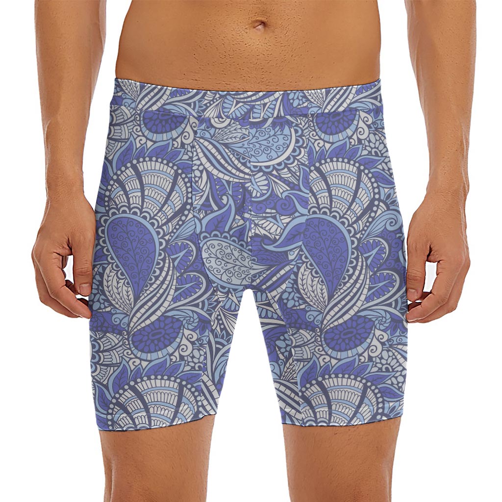 Pigeon Floral Bohemian Pattern Print Men's Long Boxer Briefs