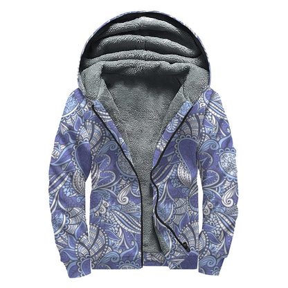 Pigeon Floral Bohemian Pattern Print Sherpa Lined Zip Up Hoodie