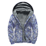 Pigeon Floral Bohemian Pattern Print Sherpa Lined Zip Up Hoodie