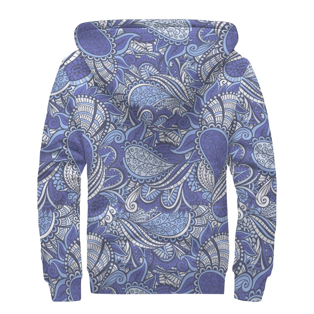Pigeon Floral Bohemian Pattern Print Sherpa Lined Zip Up Hoodie