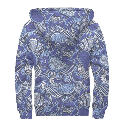 Pigeon Floral Bohemian Pattern Print Sherpa Lined Zip Up Hoodie