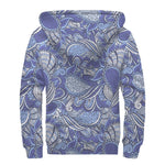 Pigeon Floral Bohemian Pattern Print Sherpa Lined Zip Up Hoodie