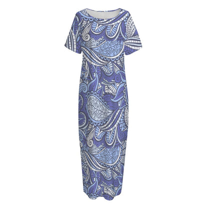 Pigeon Floral Bohemian Pattern Print Short Sleeve Long Nightdress