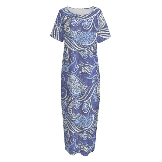 Pigeon Floral Bohemian Pattern Print Short Sleeve Long Nightdress