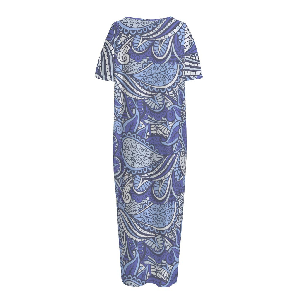 Pigeon Floral Bohemian Pattern Print Short Sleeve Long Nightdress