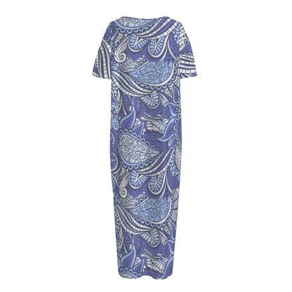 Pigeon Floral Bohemian Pattern Print Short Sleeve Long Nightdress