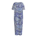 Pigeon Floral Bohemian Pattern Print Short Sleeve Long Nightdress