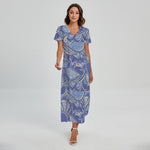 Pigeon Floral Bohemian Pattern Print Short Sleeve Maxi Dress