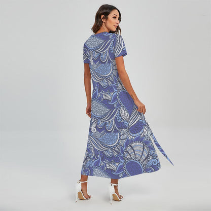 Pigeon Floral Bohemian Pattern Print Short Sleeve Maxi Dress