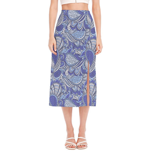 Pigeon Floral Bohemian Pattern Print Side Slit Midi Skirt