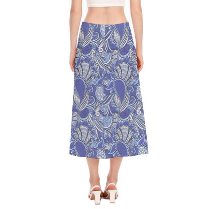 Pigeon Floral Bohemian Pattern Print Side Slit Midi Skirt