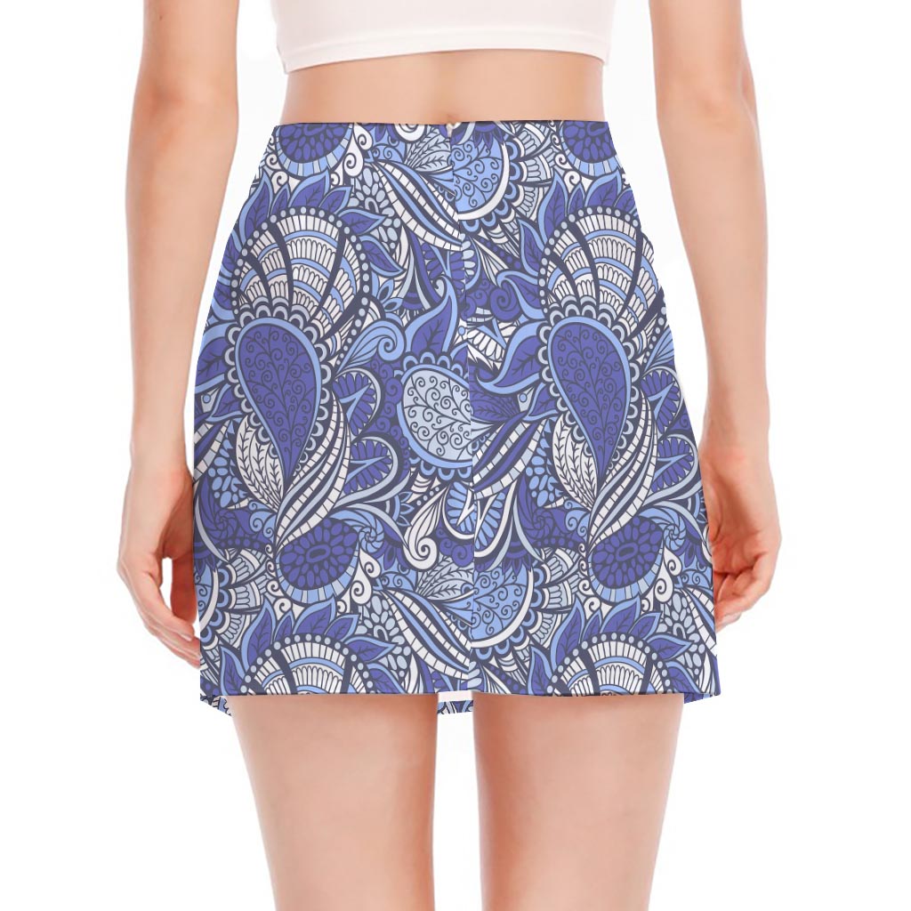 Pigeon Floral Bohemian Pattern Print Side Slit Mini Skirt