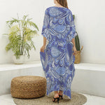 Pigeon Floral Bohemian Pattern Print Silk V-Neck Kaftan Dress