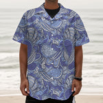 Pigeon Floral Bohemian Pattern Print Textured Short Sleeve Shirt