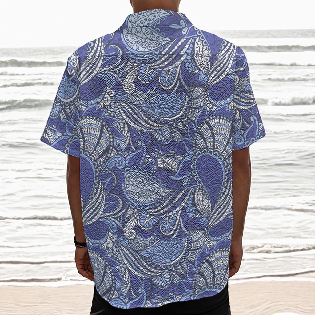 Pigeon Floral Bohemian Pattern Print Textured Short Sleeve Shirt