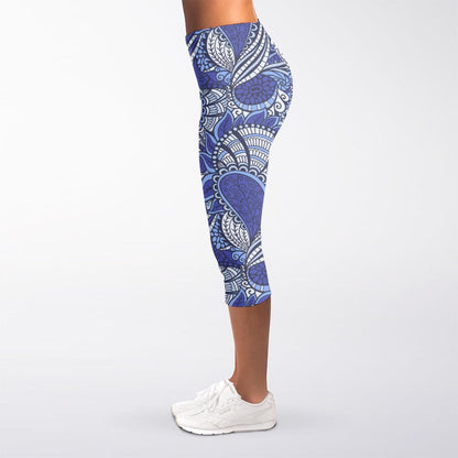 Pigeon Floral Bohemian Pattern Print Women's Capri Leggings