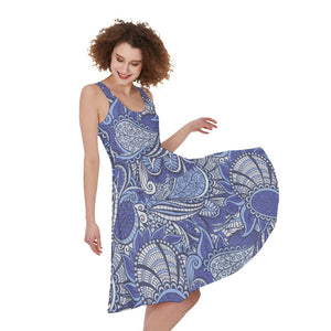 bohemian knee length dress Pigeon Floral Bohemian Pattern Print Sleeveless Knee Length Dress