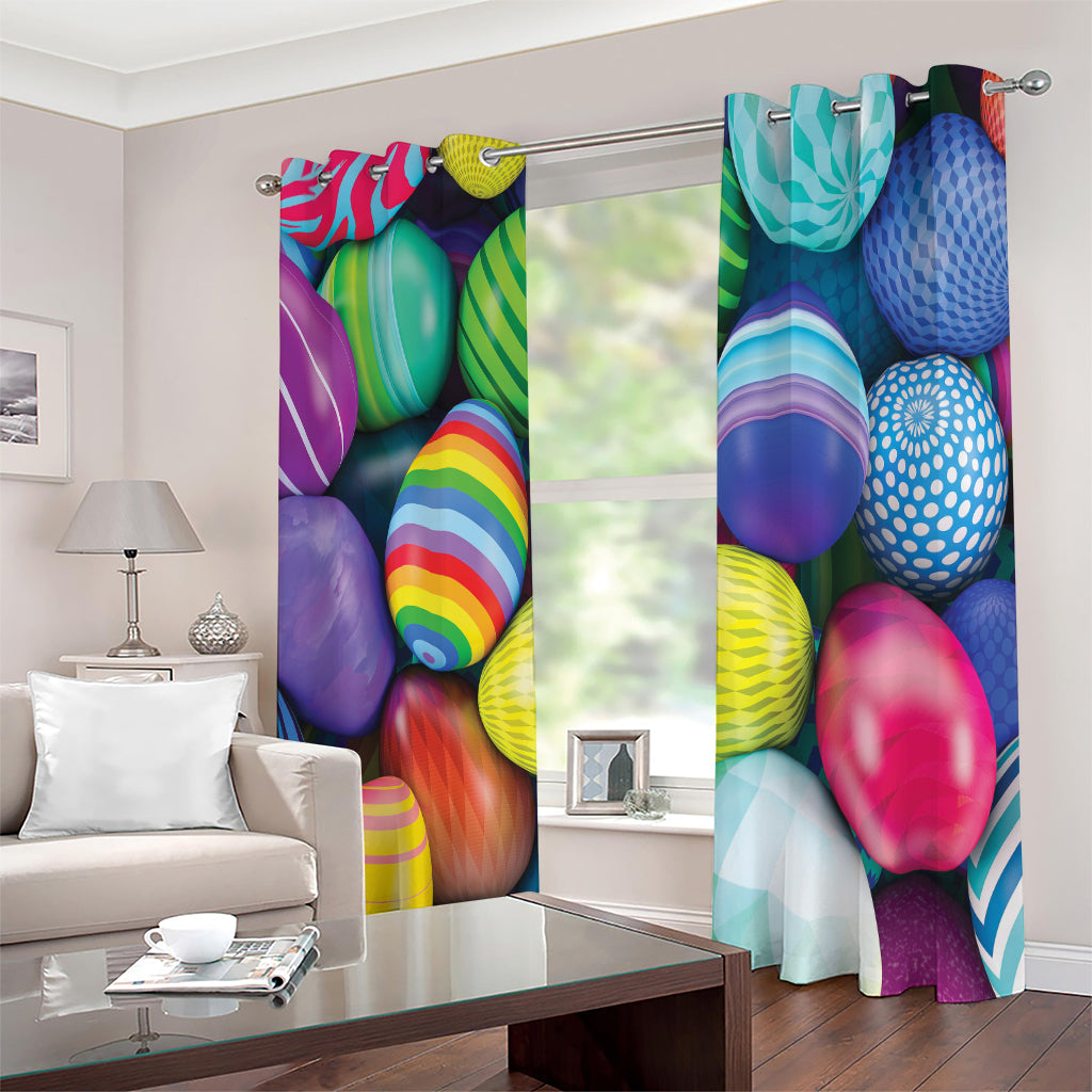 Pile Of Colorful Easter Eggs Print Extra Wide Grommet Curtains