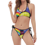 Pile Of Colorful Easter Eggs Print Halter Scoop Tie Side Bikini