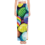 Pile Of Colorful Easter Eggs Print High Slit Maxi Skirt