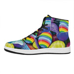 Pile Of Colorful Easter Eggs Print High Top Leather Sneakers