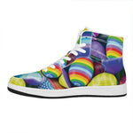 Pile Of Colorful Easter Eggs Print High Top Leather Sneakers