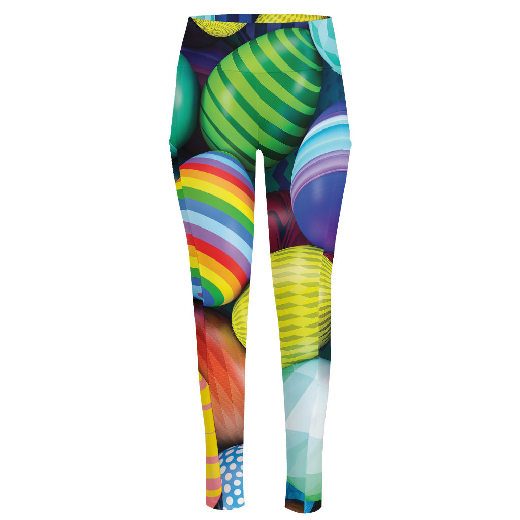 Pile Of Colorful Easter Eggs Print High-Waisted Pocket Leggings