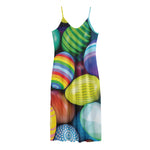 Pile Of Colorful Easter Eggs Print Jersey Midi Cami Dress
