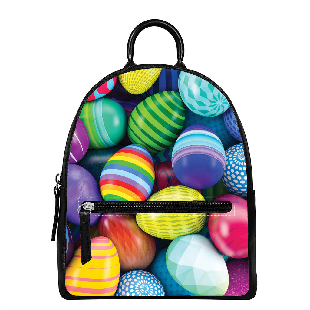 Pile Of Colorful Easter Eggs Print Leather Backpack