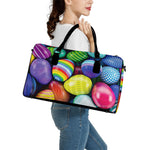 Pile Of Colorful Easter Eggs Print Leather Duffle Bag
