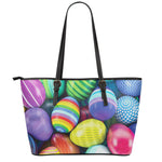 Pile Of Colorful Easter Eggs Print Leather Tote Bag