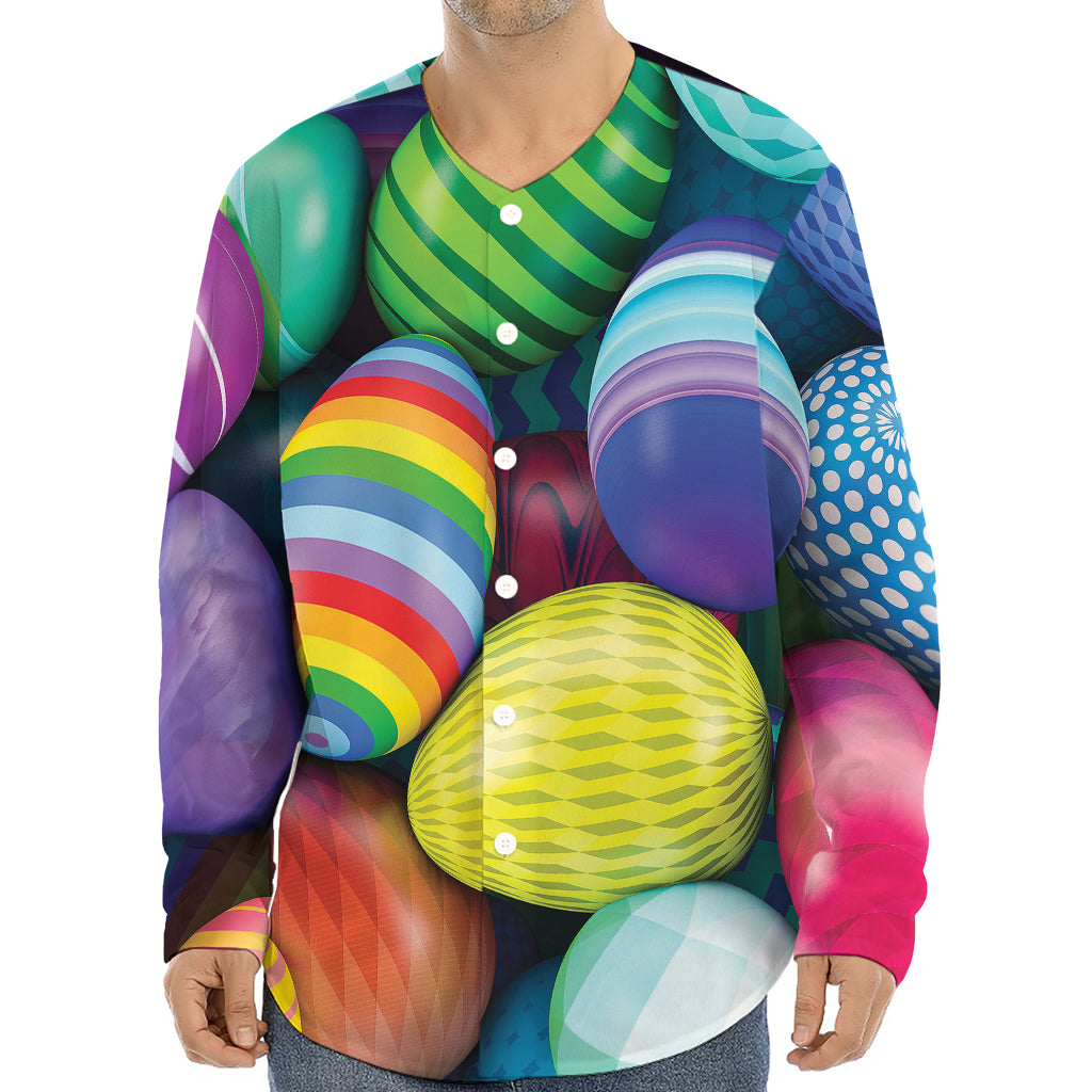 Pile Of Colorful Easter Eggs Print Long Sleeve Baseball Jersey