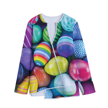Pile Of Colorful Easter Eggs Print Long Sleeve Short Coat