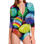 Pile Of Colorful Easter Eggs Print Long Sleeve Swimsuit