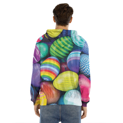Pile Of Colorful Easter Eggs Print Men's Velvet Pullover Hoodie