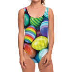 Pile Of Colorful Easter Eggs Print One Piece Swimsuit