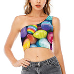 Pile Of Colorful Easter Eggs Print One Shoulder Crop Top