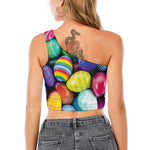Pile Of Colorful Easter Eggs Print One Shoulder Crop Top
