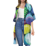 Pile Of Colorful Easter Eggs Print Open Front Beach Cover Up