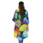 Pile Of Colorful Easter Eggs Print Open Front Beach Cover Up