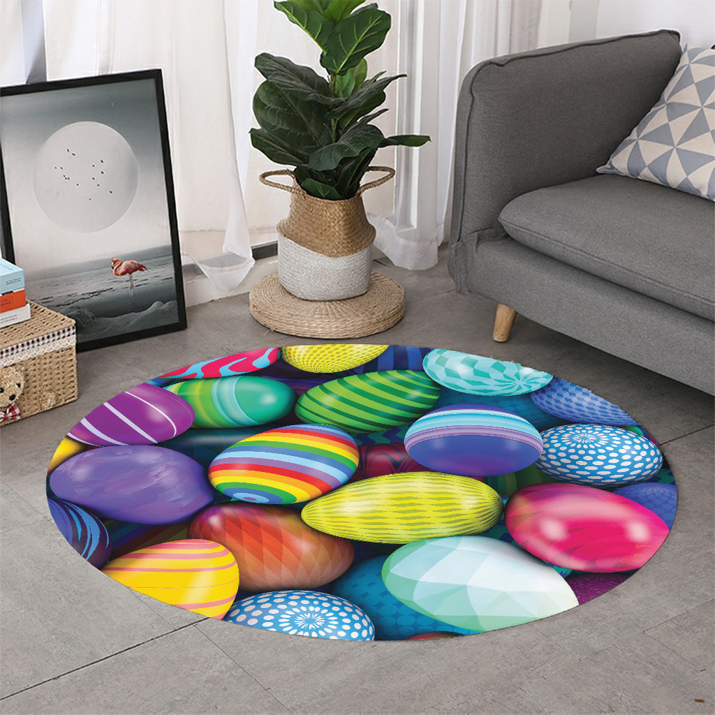 Pile Of Colorful Easter Eggs Print Round Rug