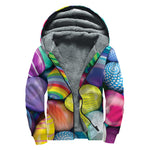Pile Of Colorful Easter Eggs Print Sherpa Lined Zip Up Hoodie
