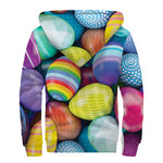 Pile Of Colorful Easter Eggs Print Sherpa Lined Zip Up Hoodie