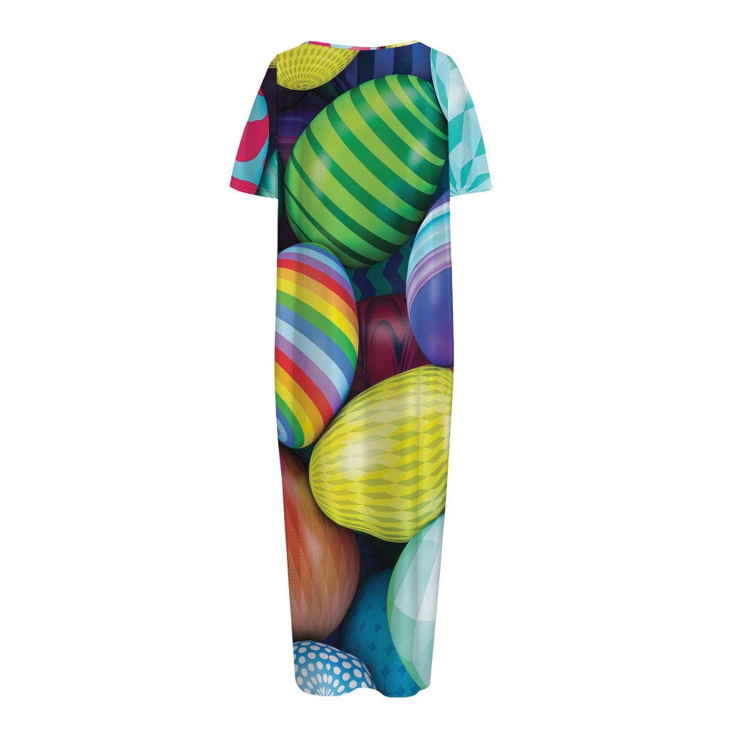 Pile Of Colorful Easter Eggs Print Short Sleeve Long Nightdress