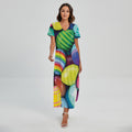 Pile Of Colorful Easter Eggs Print Short Sleeve Maxi Dress