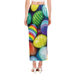 Pile Of Colorful Easter Eggs Print Side Slit Maxi Skirt